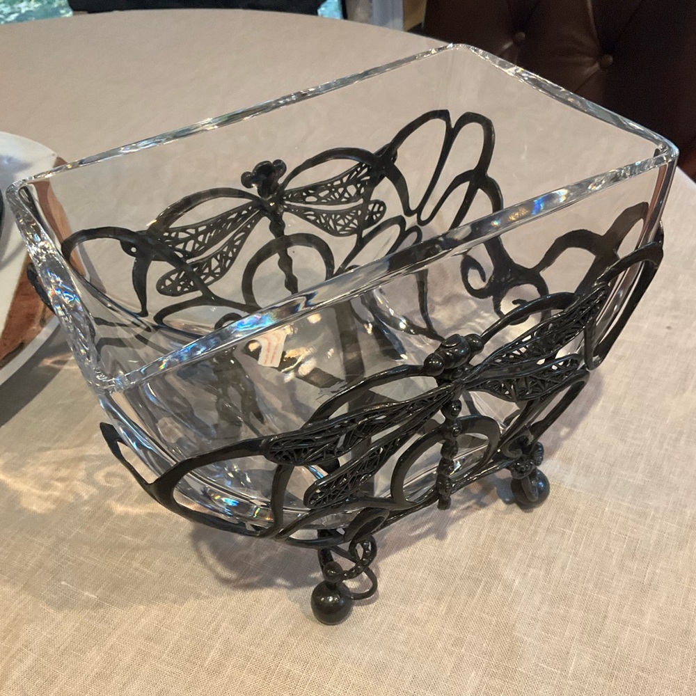 CASTILIAN Poland Crystal Bowl & Dragonfly Hefty Centerpiece 2 Pieces RARE! - Picture 9 of 14